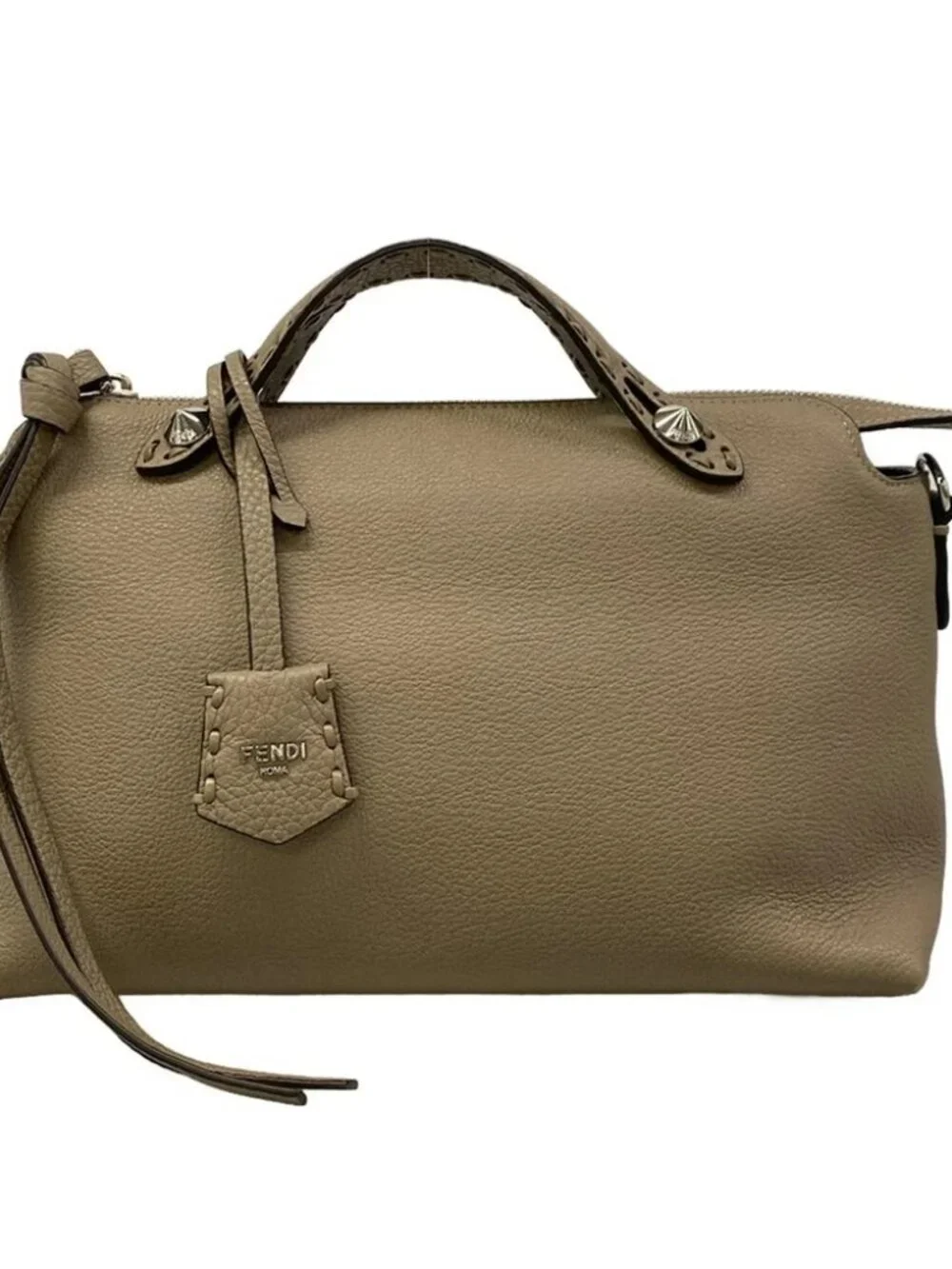 FENDI By the Way Celeria Medium 8BL155 Gray Beige Calf Leather Handbag